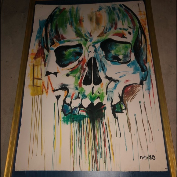 Very cool abstract bright colors skull painting - Picture 3 of 4